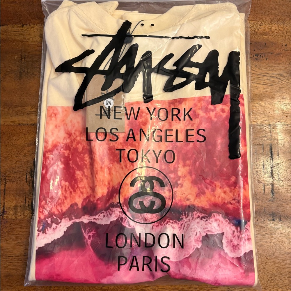 Stussy Graphic Tee with Pink and Cream Design